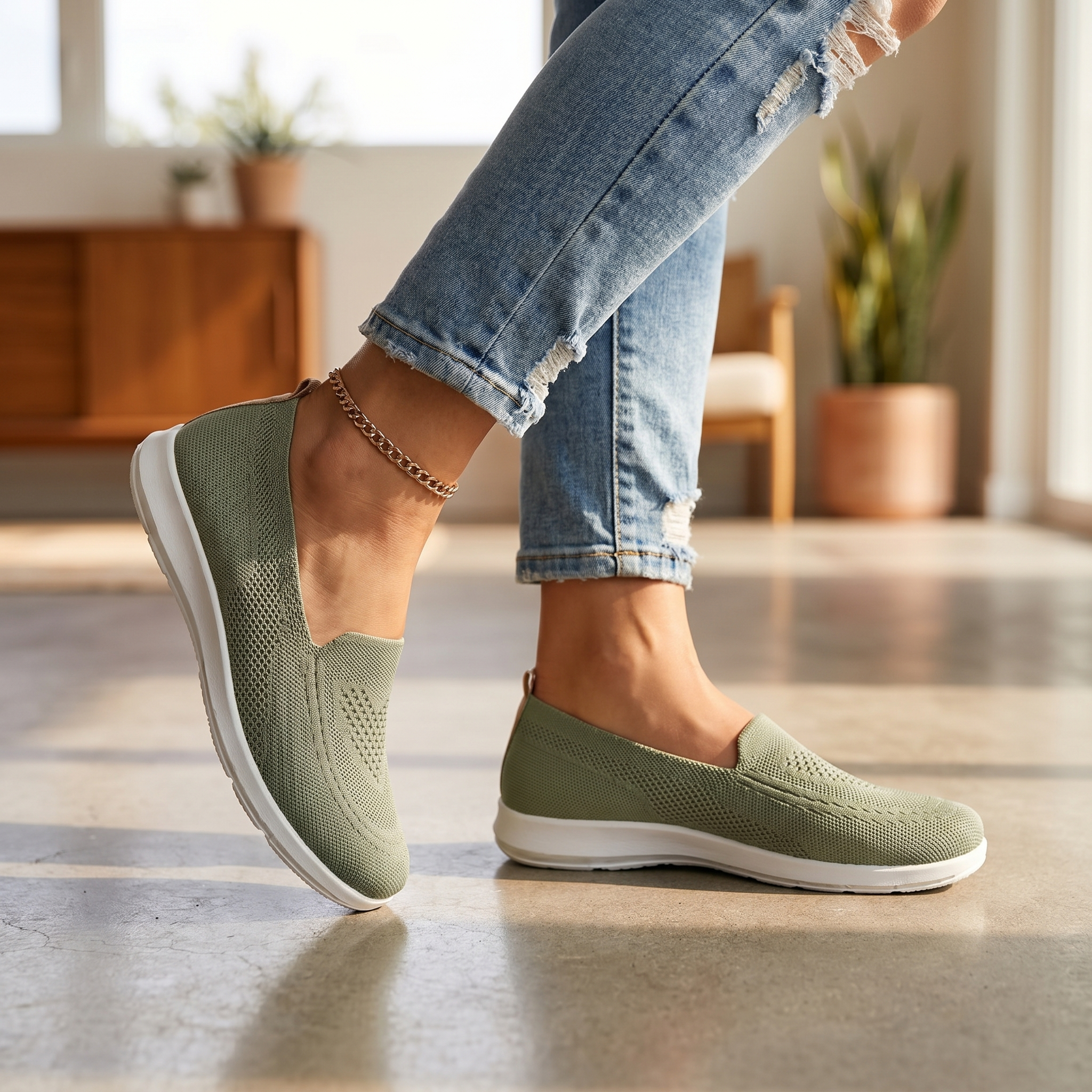 Dámské pletené slip-on teniska | Prodyšná odpružená vycházková obuv