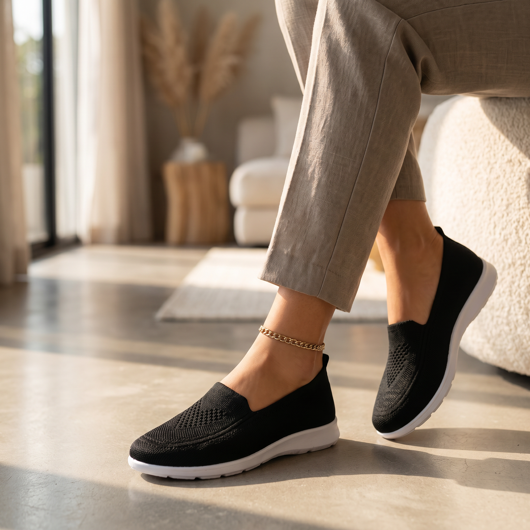 Dámské pletené slip-on teniska | Prodyšná odpružená vycházková obuv