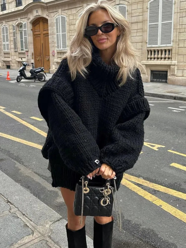 Dámské pletené svetrové šaty oversized