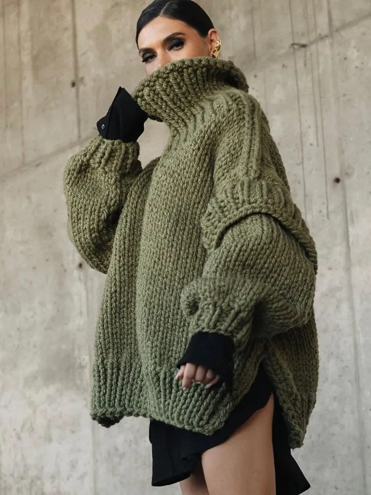 Dámské pletené svetrové šaty oversized