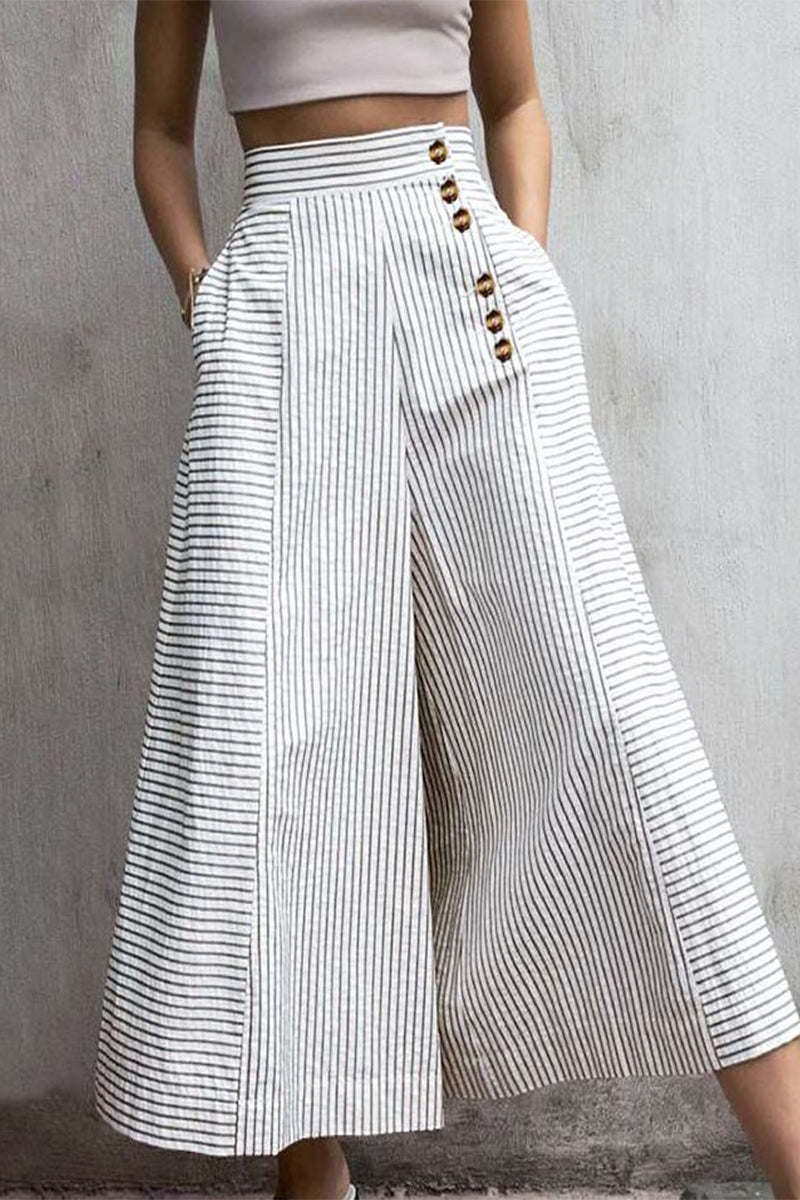 Dámské proužkované kalhoty s vysokým pasem a širokými nohavicemi