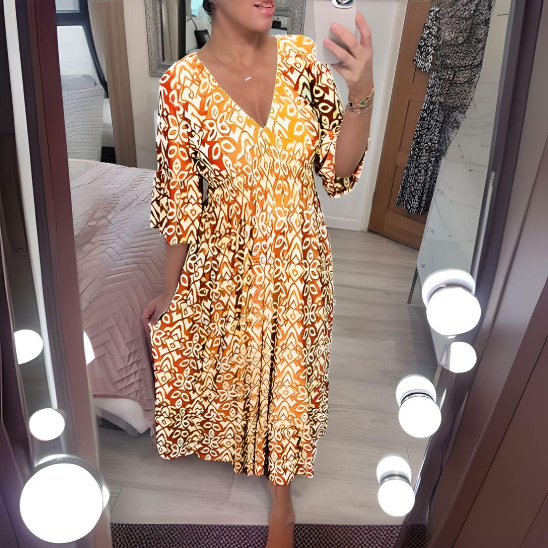 Dámské rozšiřující se šaty s boho potiskem