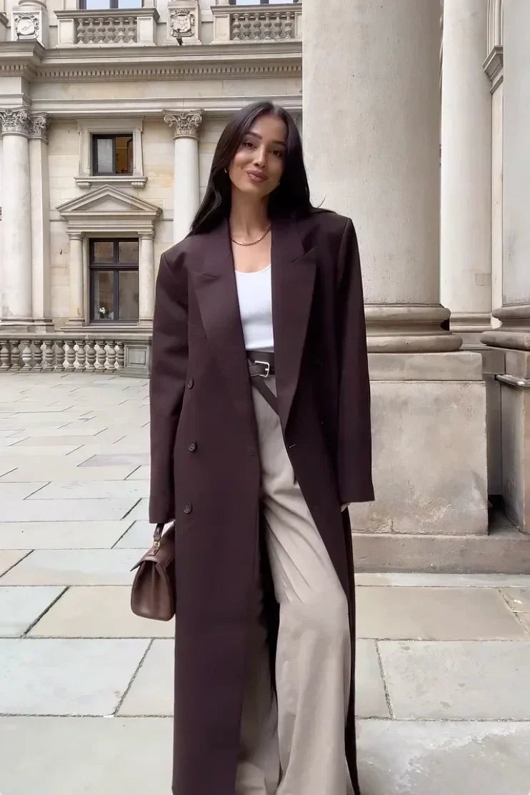 Dámský dlouhý oversized kabát – dvouřadý