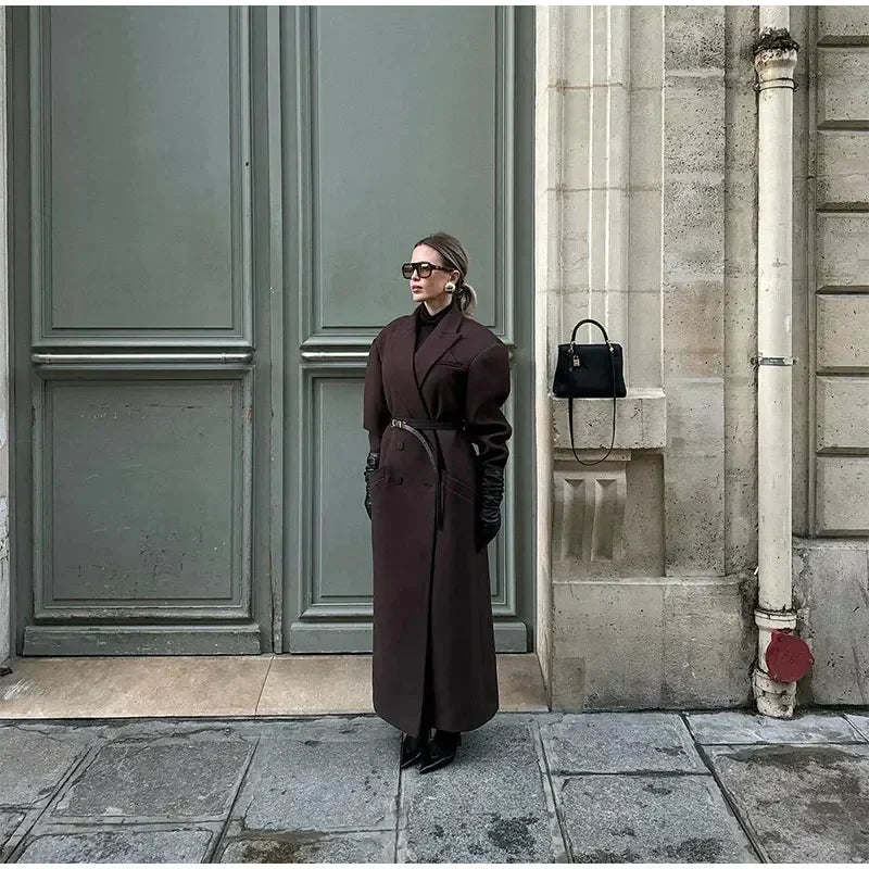 Dámský dlouhý oversized kabát – dvouřadý