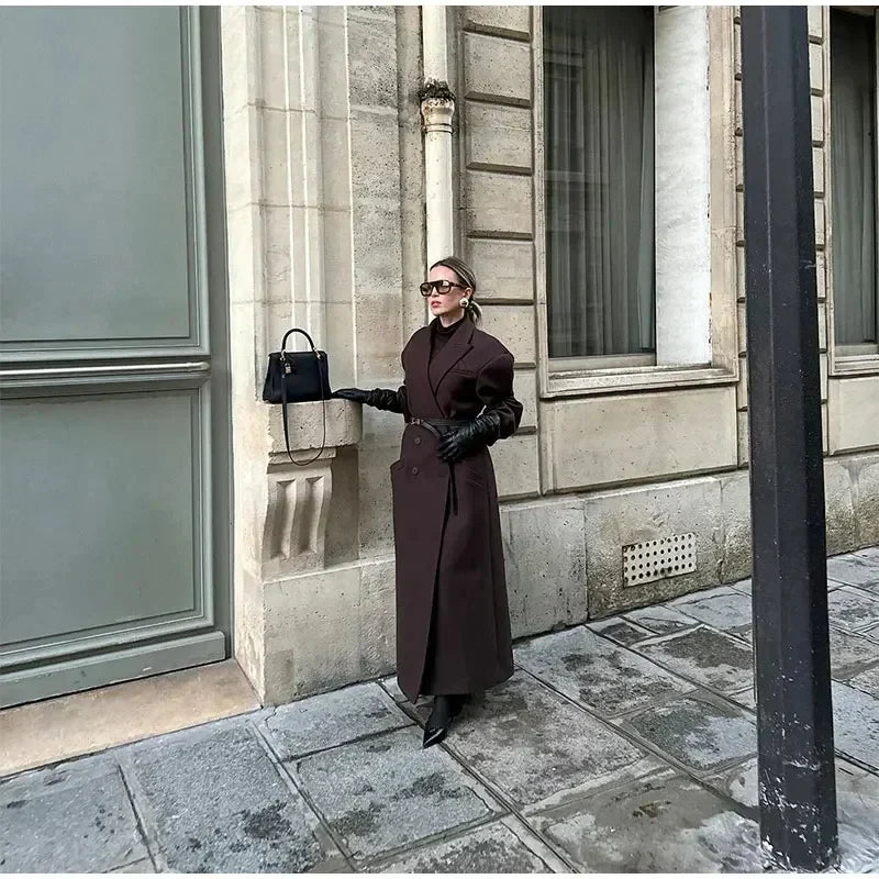 Dámský dlouhý oversized kabát – dvouřadý