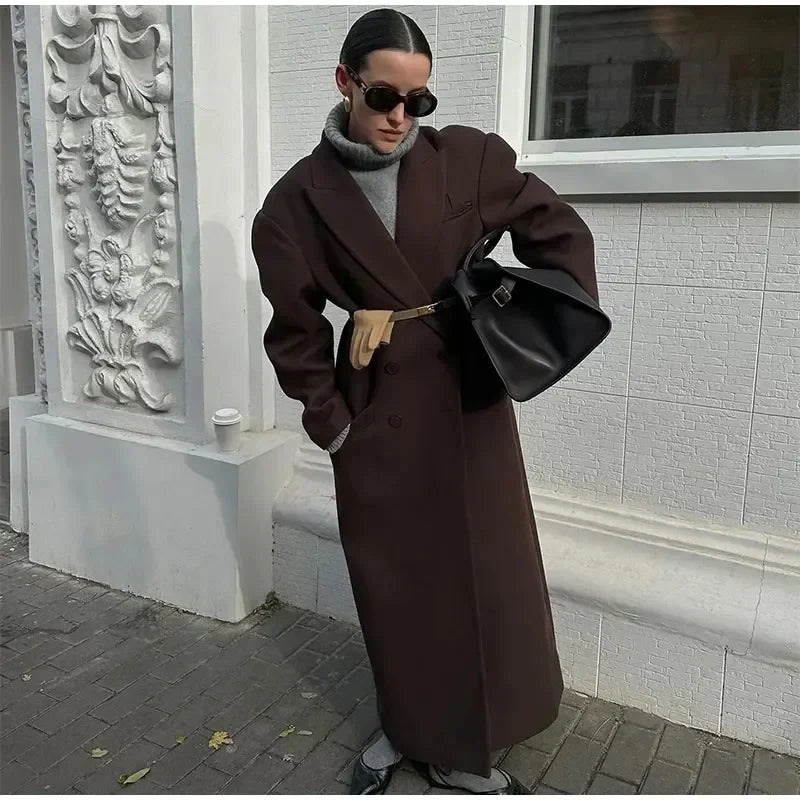 Dámský dlouhý oversized kabát – dvouřadý