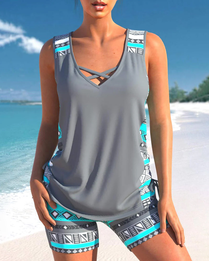 Dámský dvoudílný tankini set s výstřihem do V | Bez rukávů
