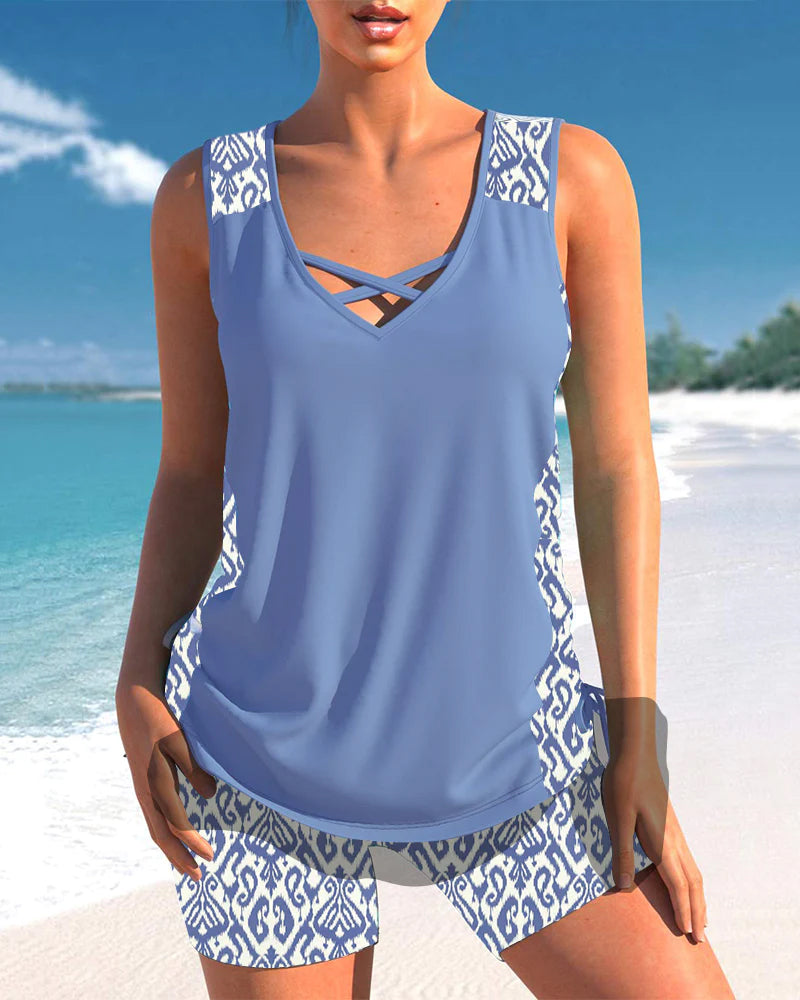 Dámský dvoudílný tankini set s výstřihem do V | Bez rukávů
