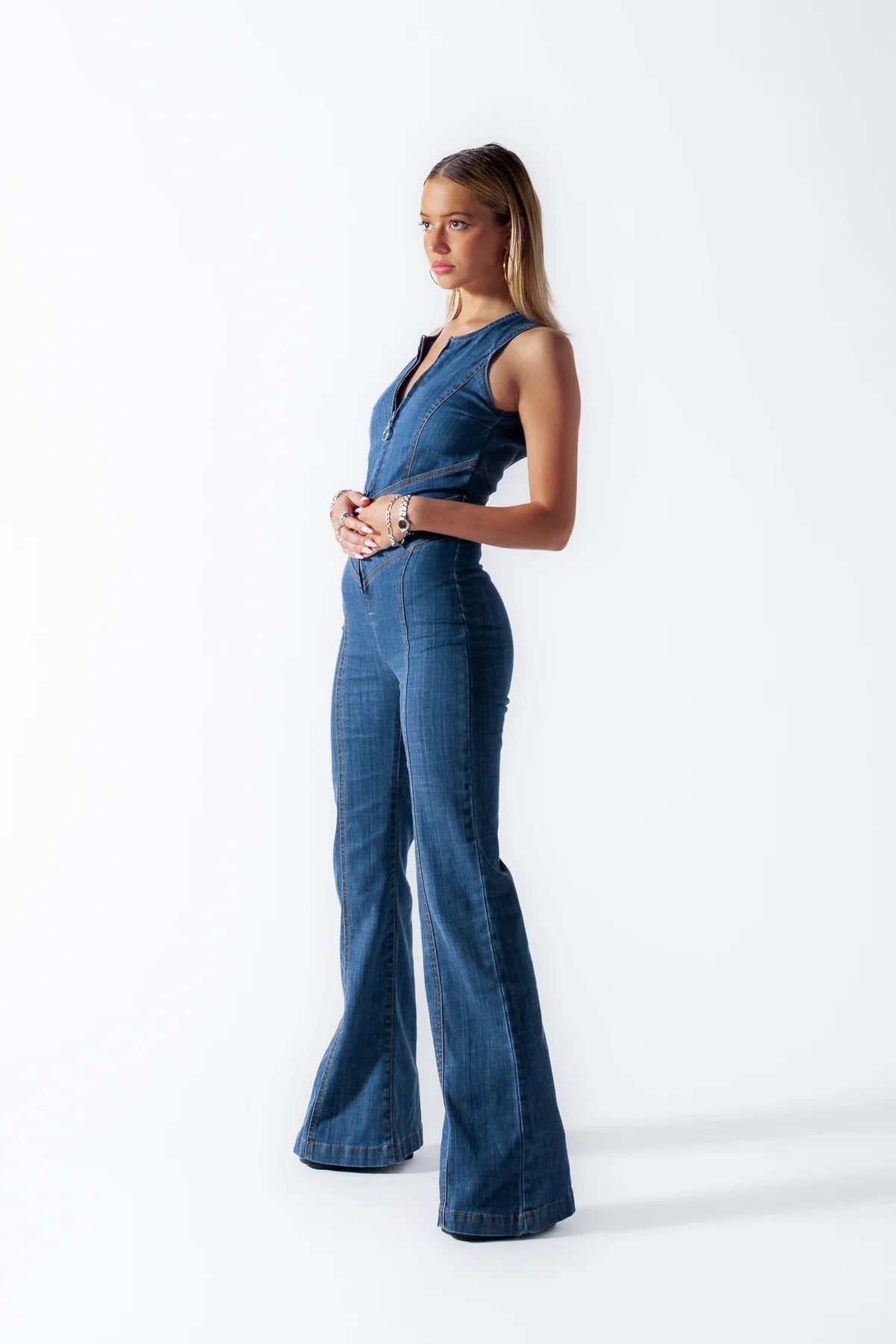 Dámský džínový overal na zip v moderním vintage stylu