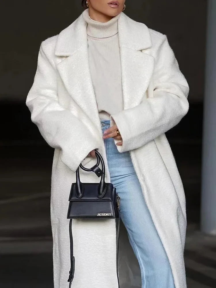 Dámský elegantní dlouhý zimní kabát oversized