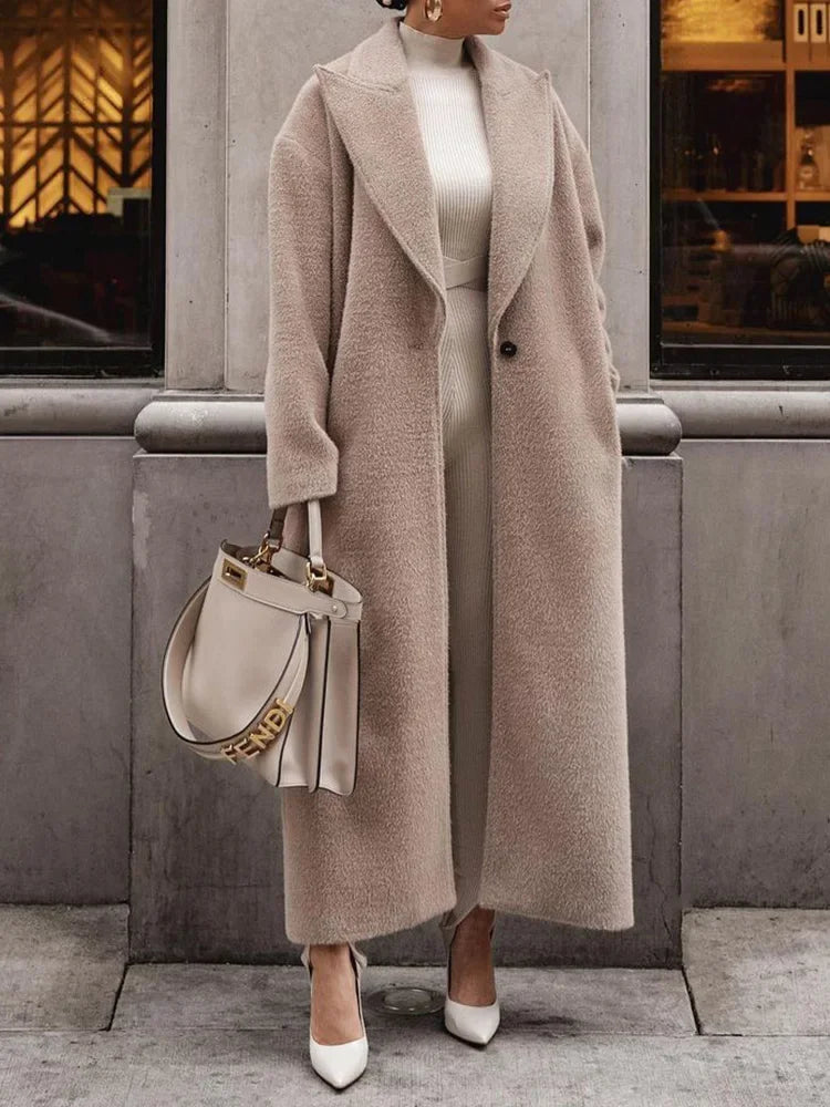 Dámský elegantní dlouhý zimní kabát oversized