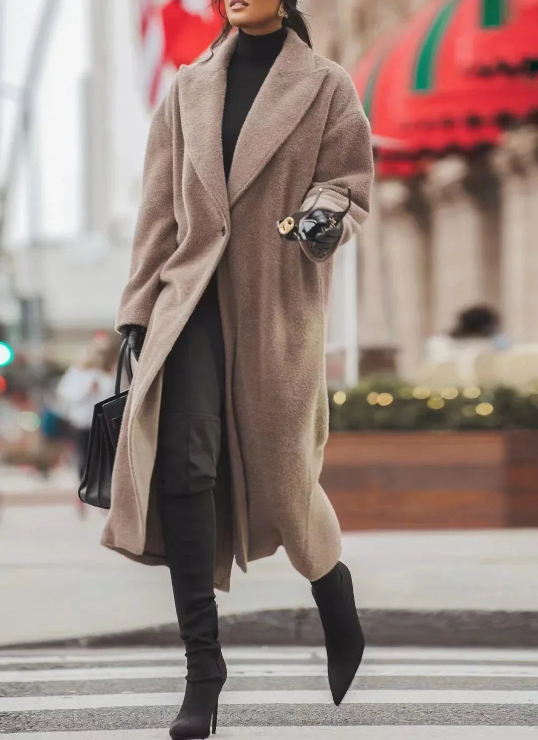 Dámský elegantní dlouhý zimní kabát oversized