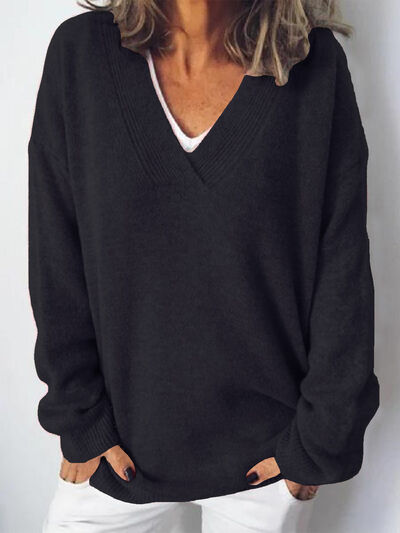 Dámský elegantní oversized svetr s výstřihem do V