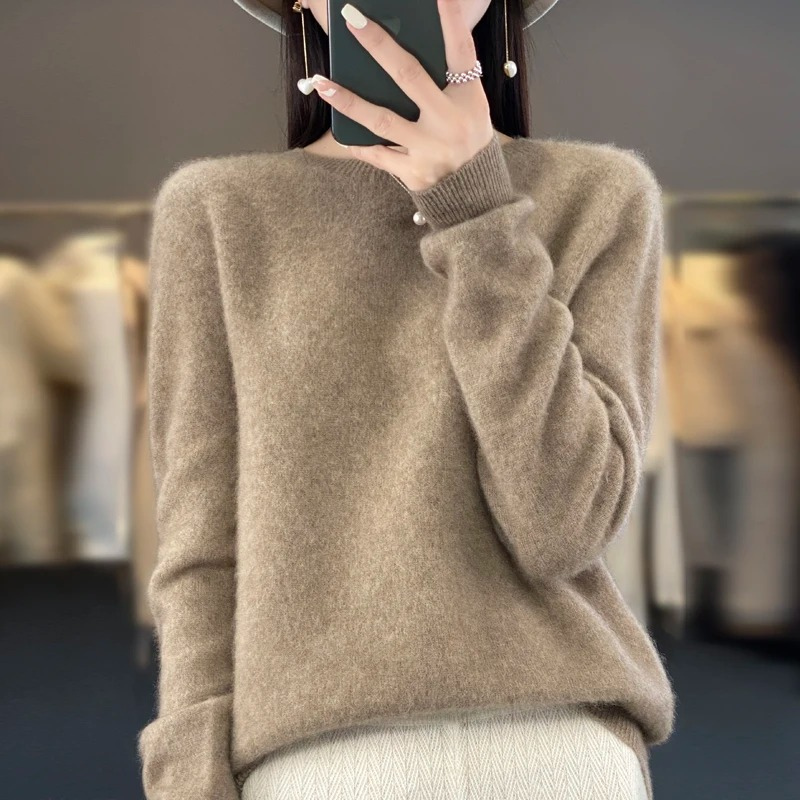 Dámský kašmírový svetr s kulatým výstřihem, stylový, měkký a pohodlný