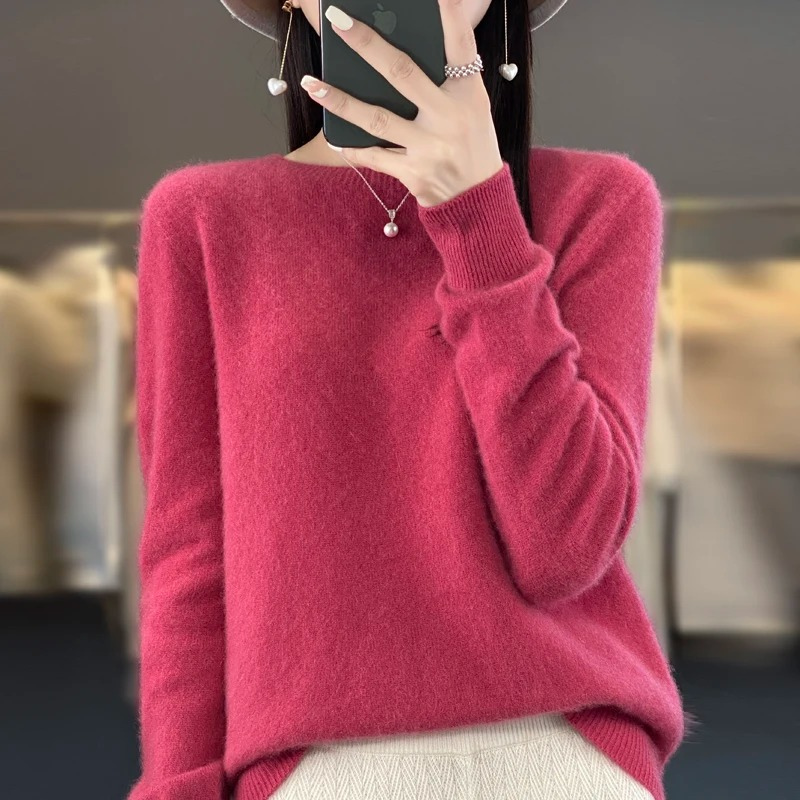 Dámský kašmírový svetr s kulatým výstřihem, stylový, měkký a pohodlný