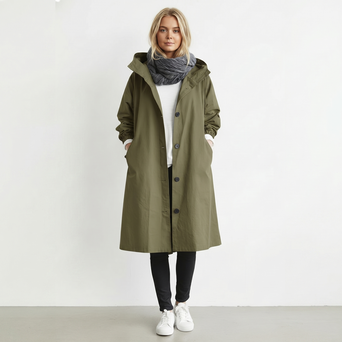 Dámský nepromokavý trenchcoat s kapucí | Bavlna | Elegantní zimní bunda