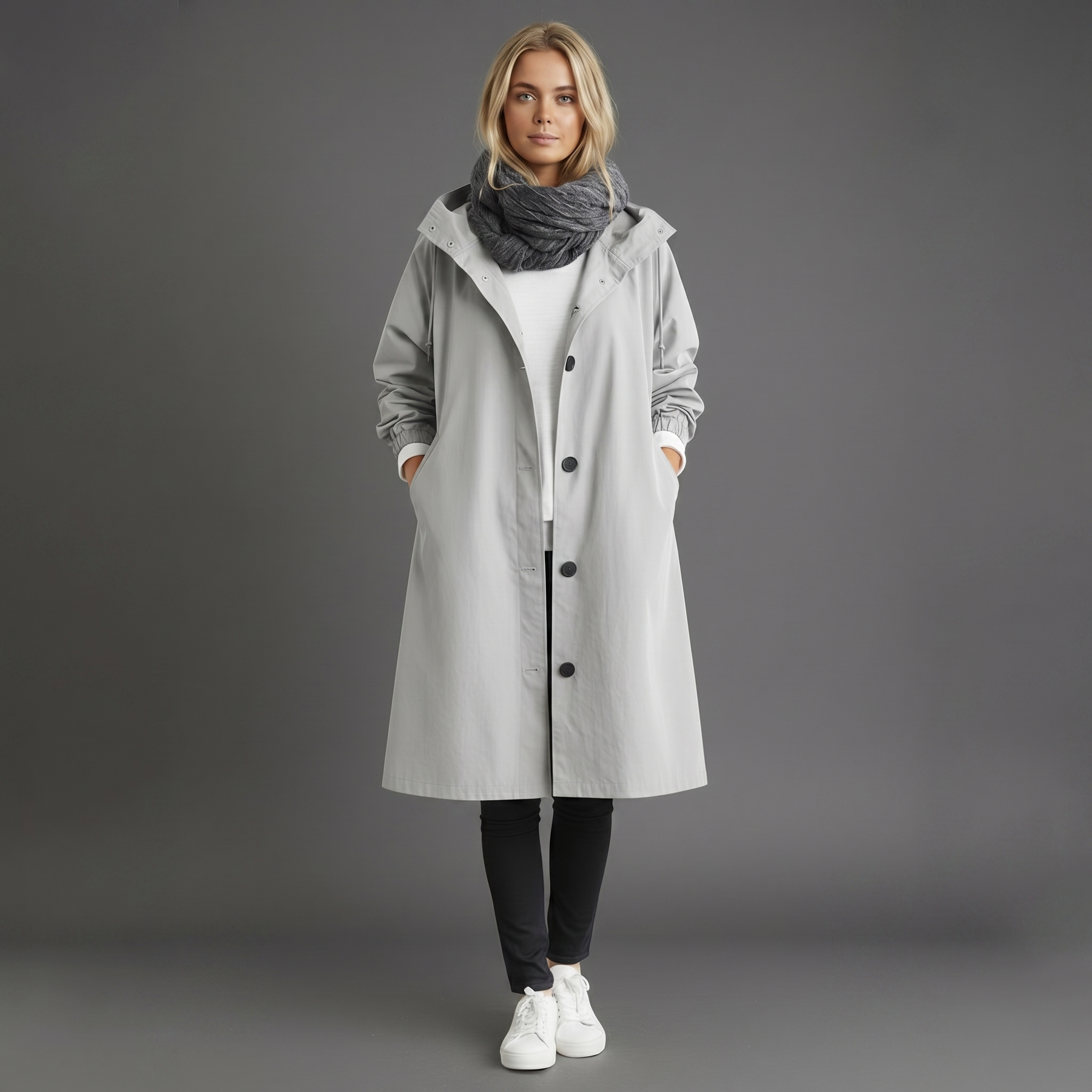Dámský nepromokavý trenchcoat s kapucí | Bavlna | Elegantní zimní bunda