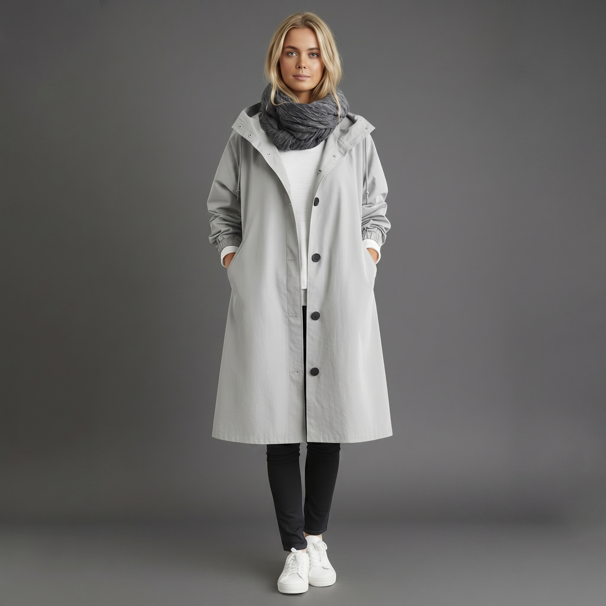 Dámský nepromokavý trenchcoat s kapucí | Bavlna | Elegantní zimní bunda