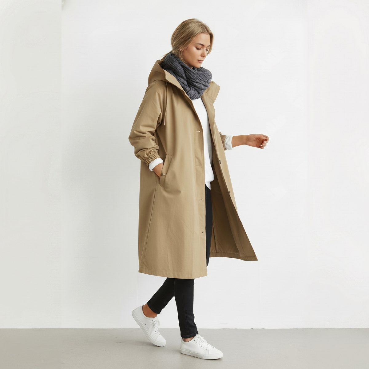 Dámský nepromokavý trenchcoat s kapucí | Bavlna | Elegantní zimní bunda