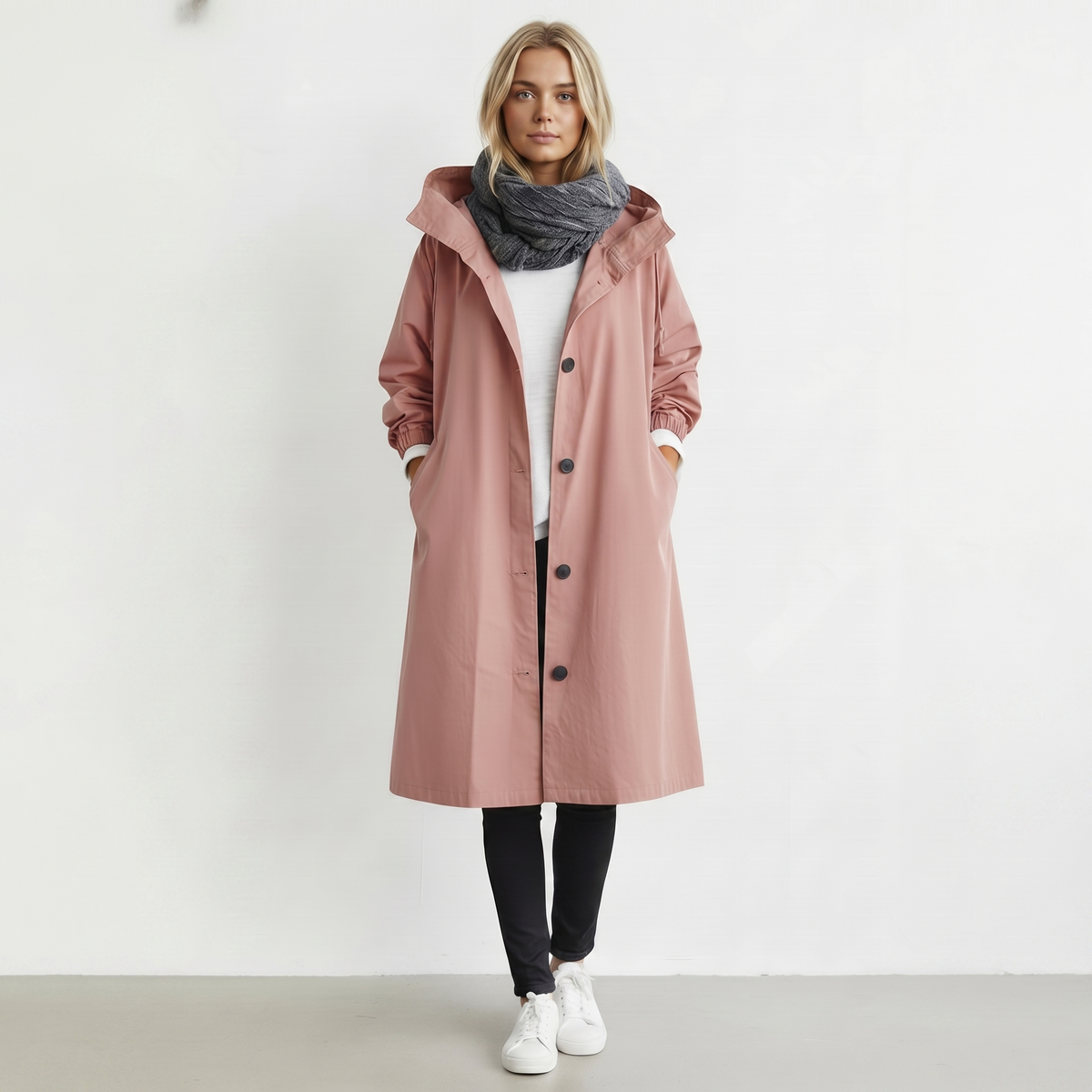 Dámský nepromokavý trenchcoat s kapucí | Bavlna | Elegantní zimní bunda