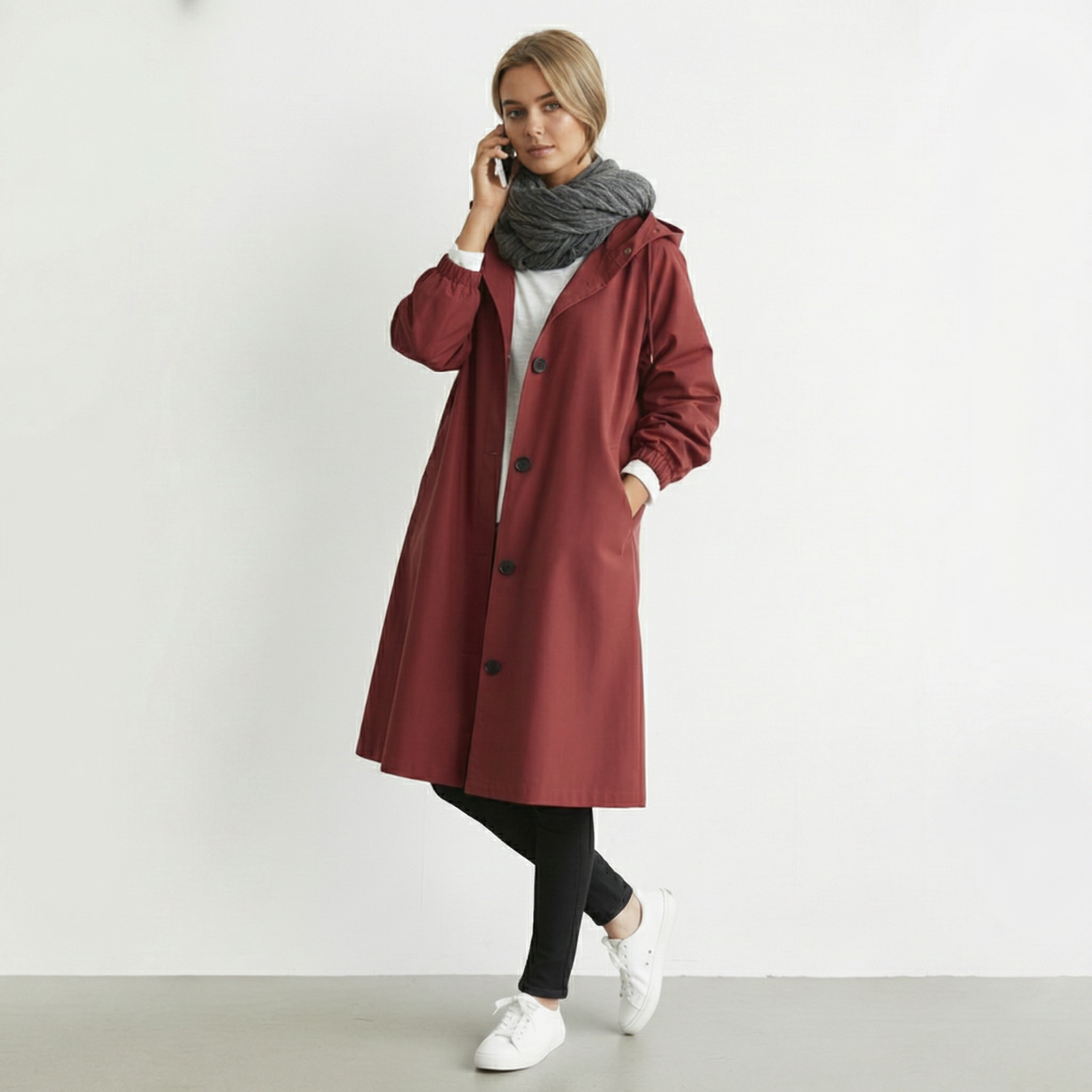 Dámský nepromokavý trenchcoat s kapucí | Bavlna | Elegantní zimní bunda
