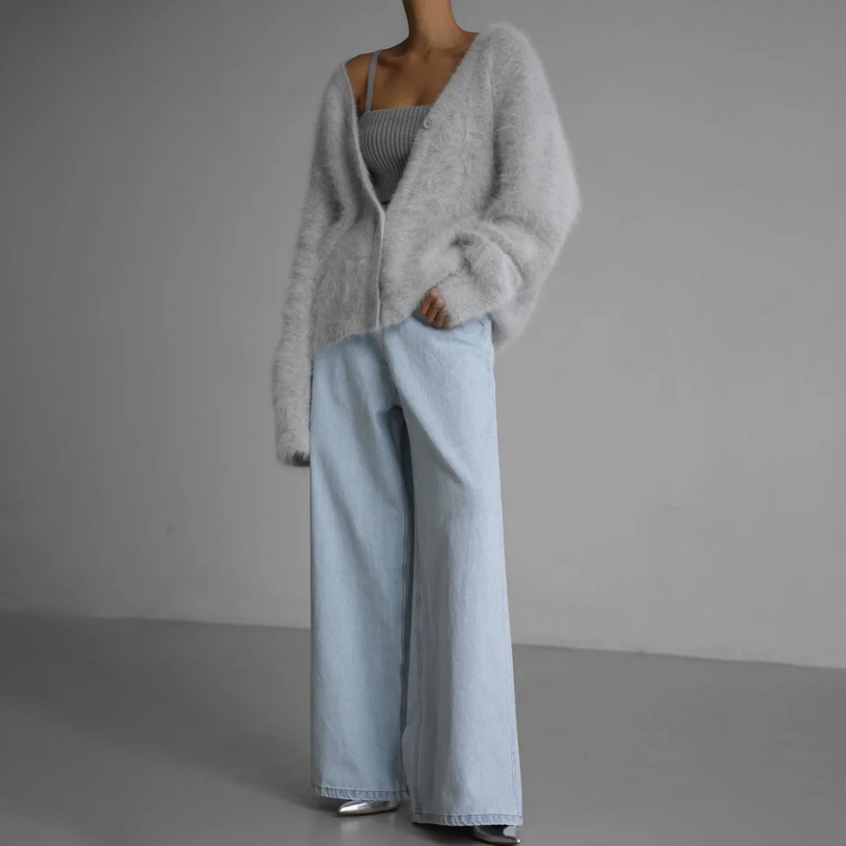 Dámský oversized kardigan na knoflíky