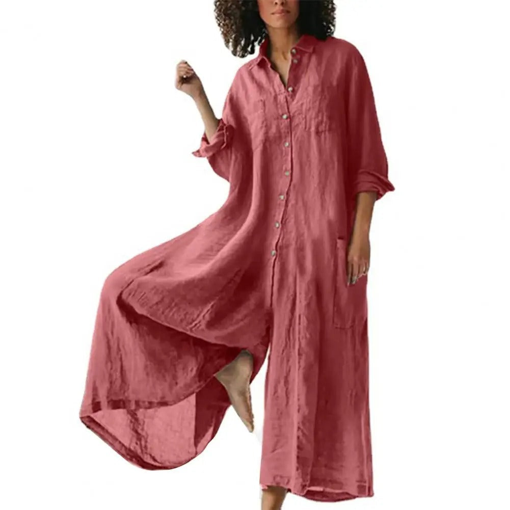 Dámský oversized overal z bavlny a lnu