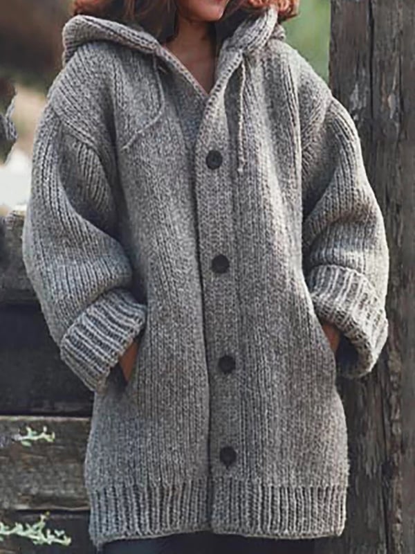 Dámský pletený oversized kardigan s kapucí