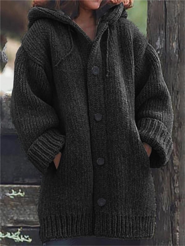 Dámský pletený oversized kardigan s kapucí