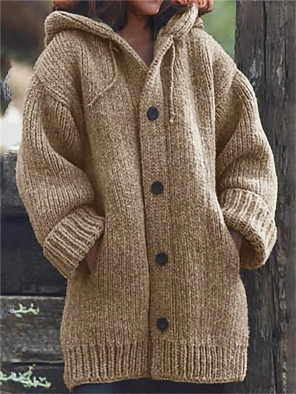 Dámský pletený oversized kardigan s kapucí