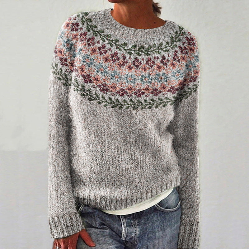 Dámský pletený svetr s kulatým výstřihem a vzorem Fair Isle