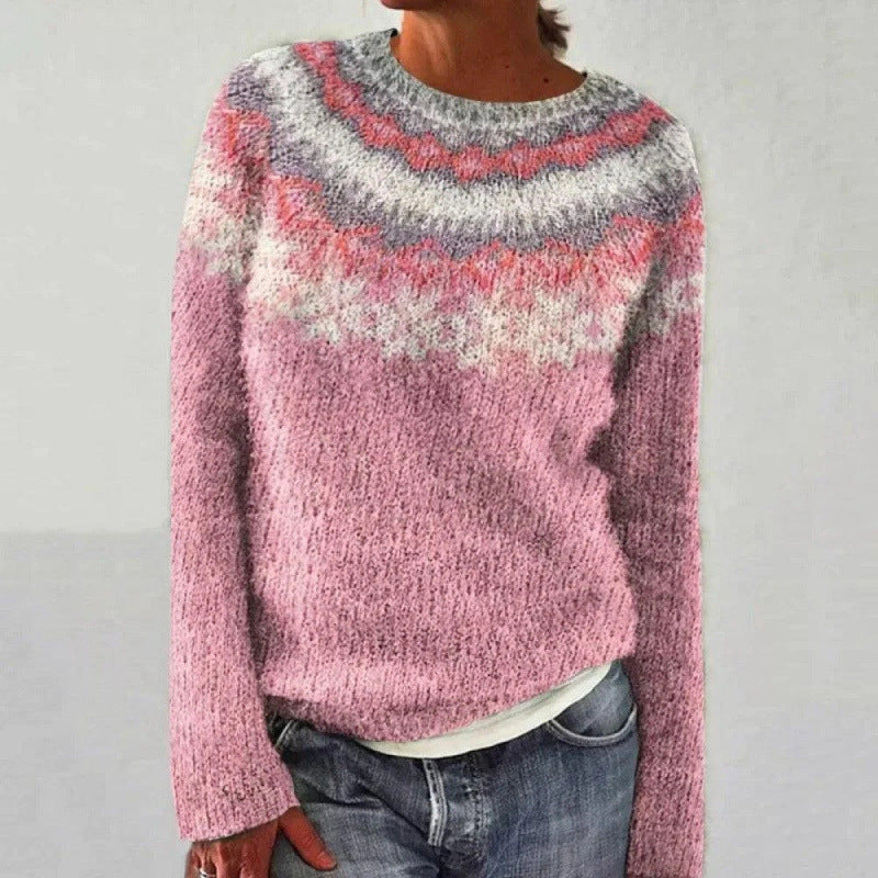 Dámský pletený svetr s kulatým výstřihem a vzorem Fair Isle