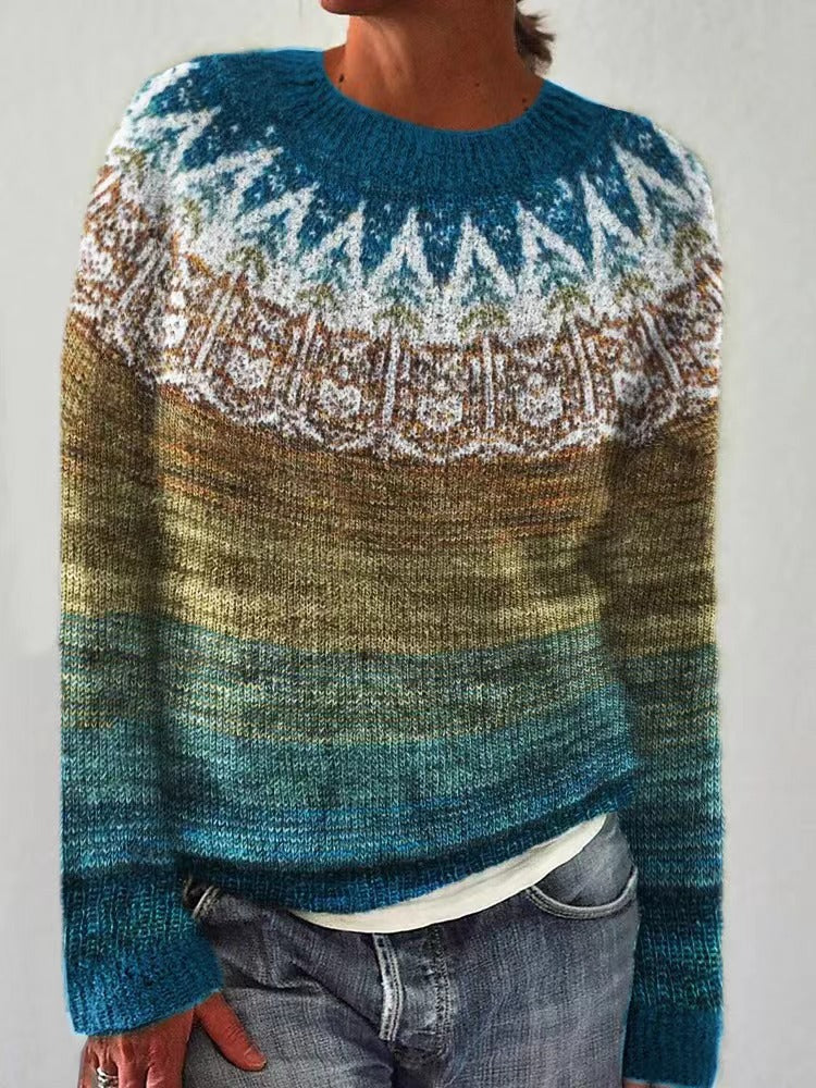 Dámský pletený svetr s kulatým výstřihem a vzorem Fair Isle