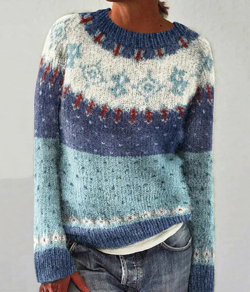 Dámský pletený svetr s kulatým výstřihem a vzorem Fair Isle