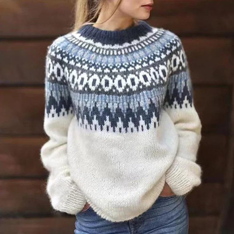 Dámský pletený svetr s vzorem Fair Isle ve volném střihu