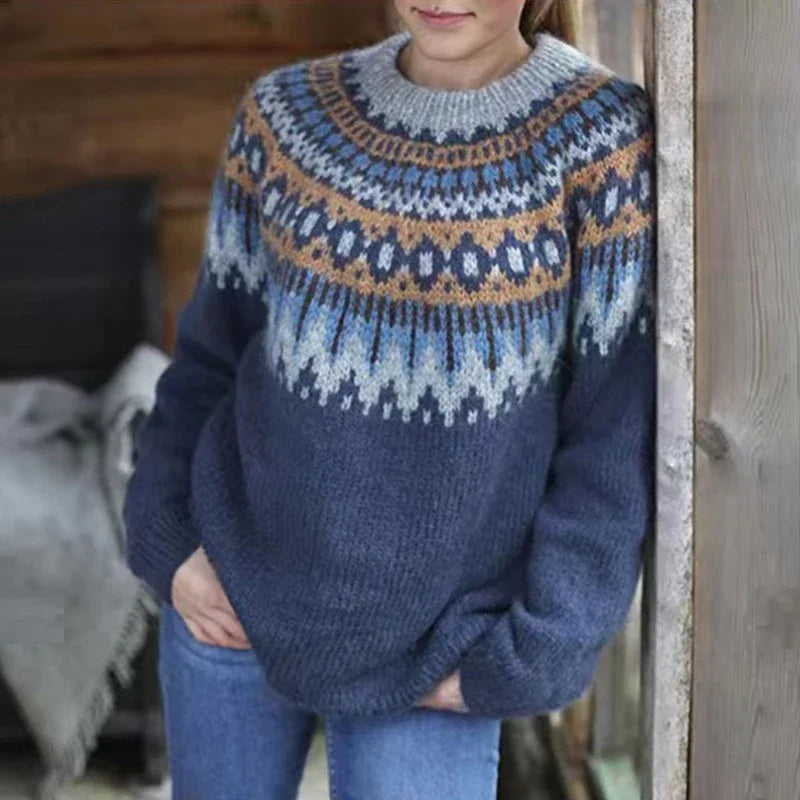 Dámský pletený svetr s vzorem Fair Isle ve volném střihu