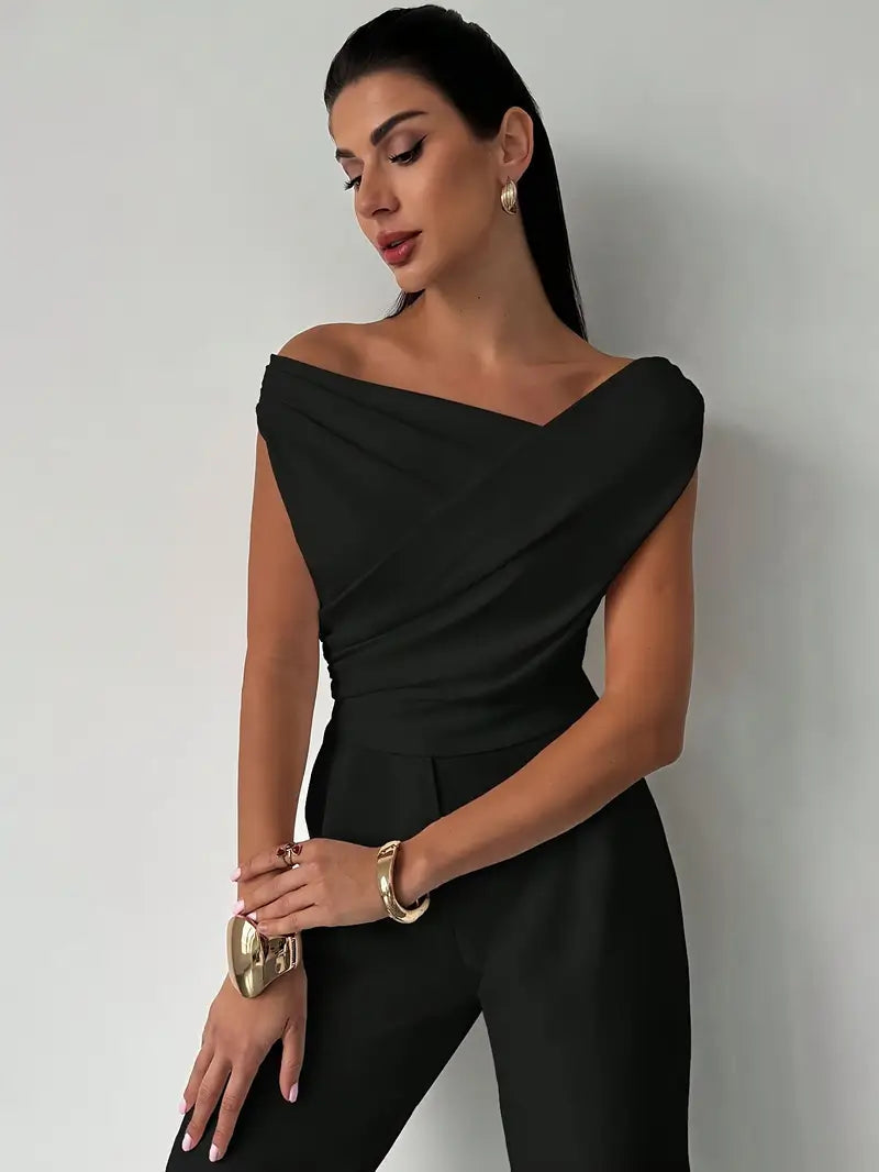 Dámský řasený top s křížením – kulatý výstřih a elegantní střih