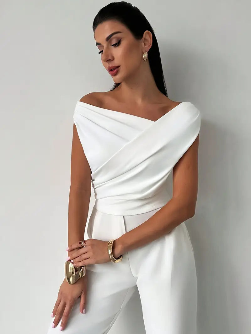 Dámský řasený top s křížením – kulatý výstřih a elegantní střih