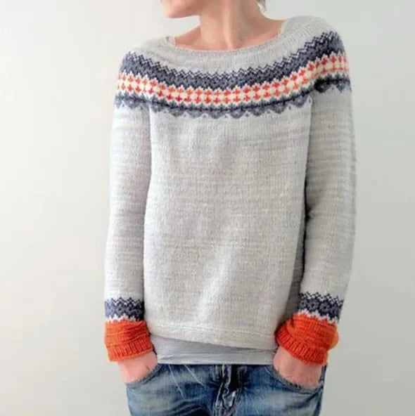 Dámský svetr s kulatým výstřihem a vzorem Fair Isle