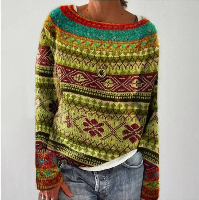 Dámský svetr s kulatým výstřihem a vzorem Fair Isle