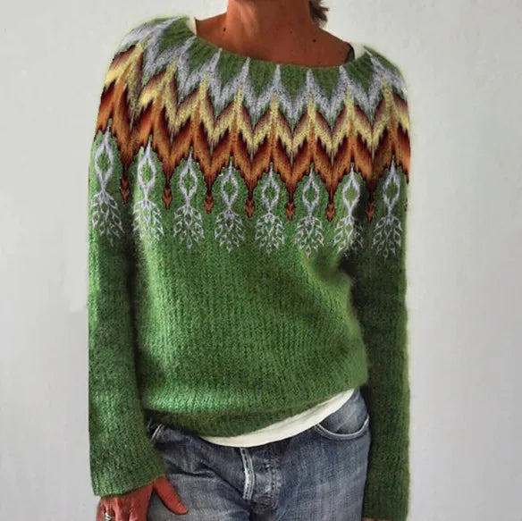 Dámský svetr s kulatým výstřihem a vzorem Fair Isle