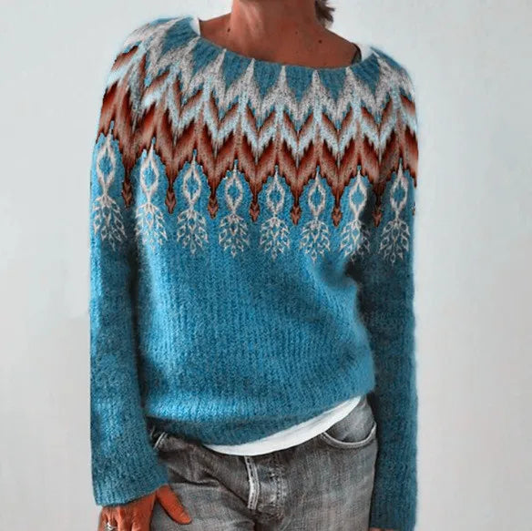 Dámský svetr s kulatým výstřihem a vzorem Fair Isle