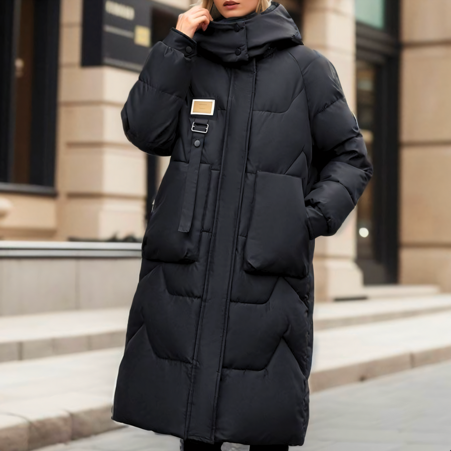 Dlouhý oversized prošívaný dámský kabát