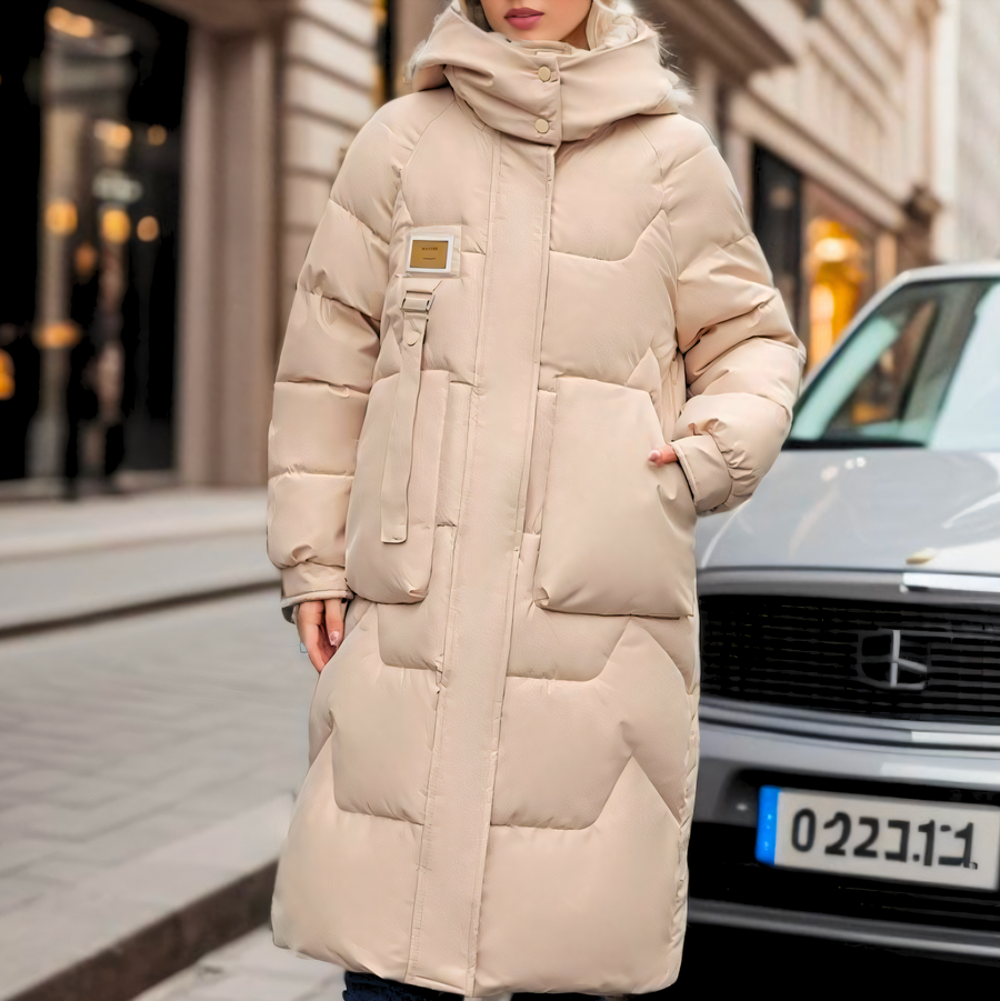 Dlouhý oversized prošívaný dámský kabát