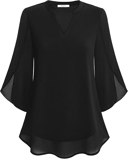 Elegantní blůza s 3/4 rukávem z splývavého materiálu