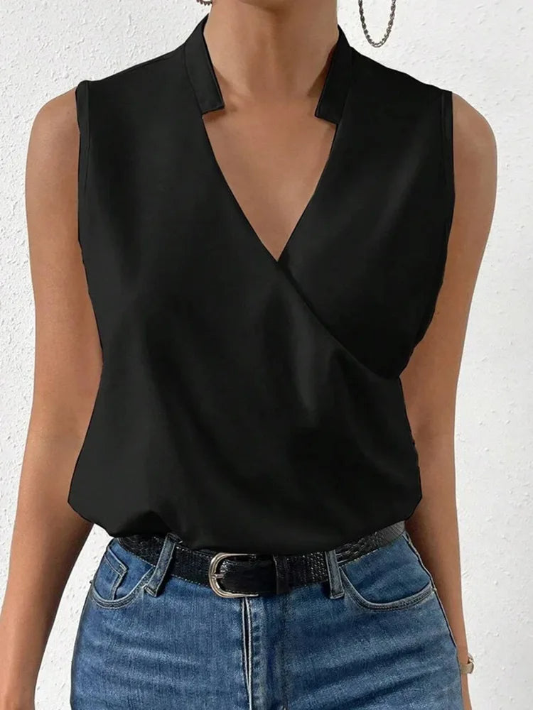 Elegantní květinový top bez rukávů s výstřihem do V