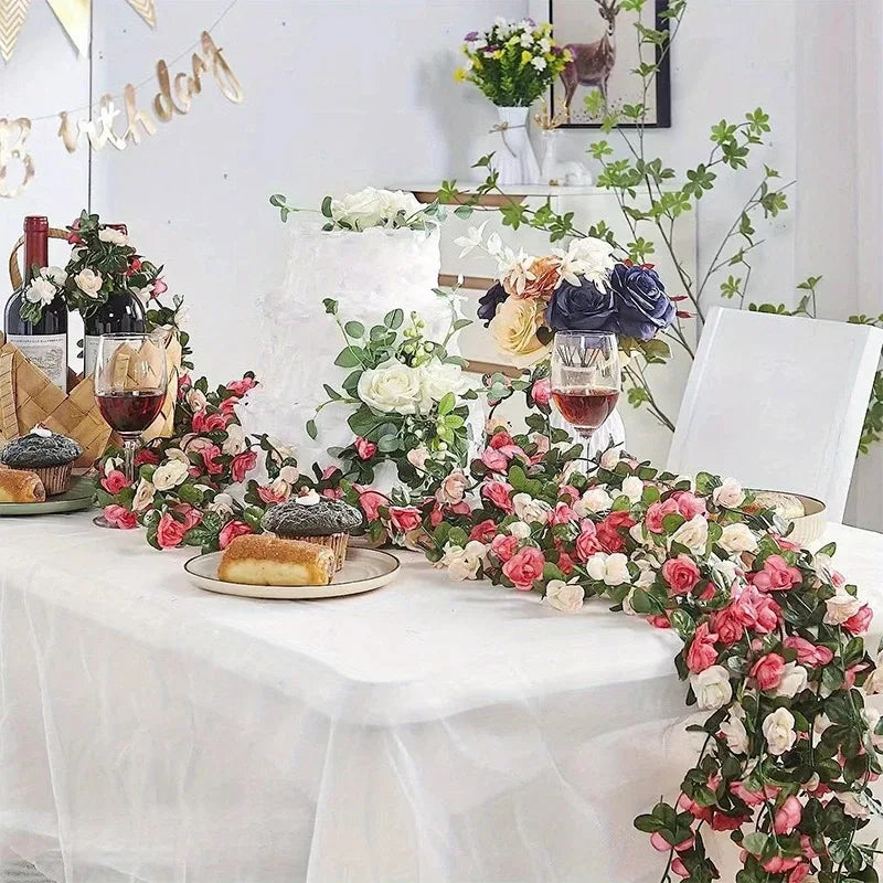 Girlanda z umělých růží 230 cm — Hedvábí, 6 barev, na svatbu a oslavu