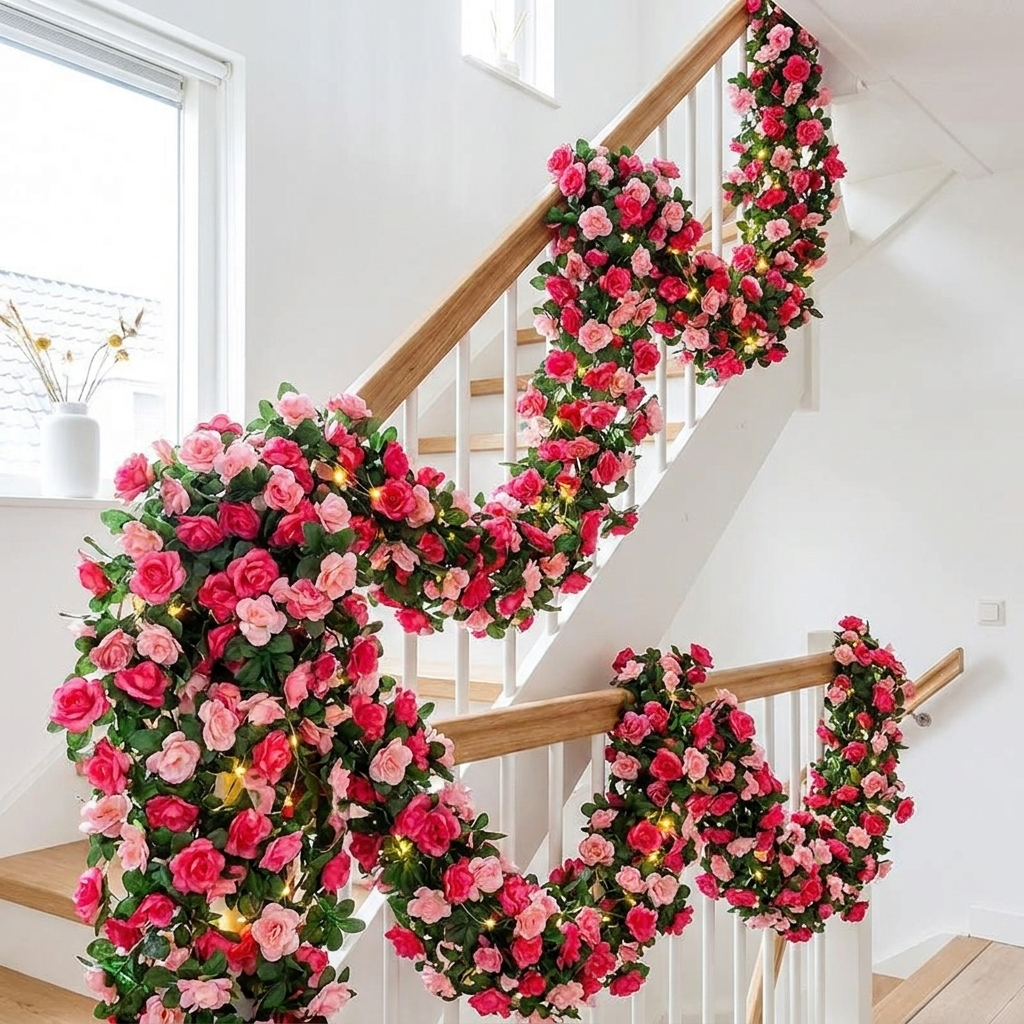 Girlanda z umělých růží 230 cm — Hedvábí, 6 barev, na svatbu a oslavu