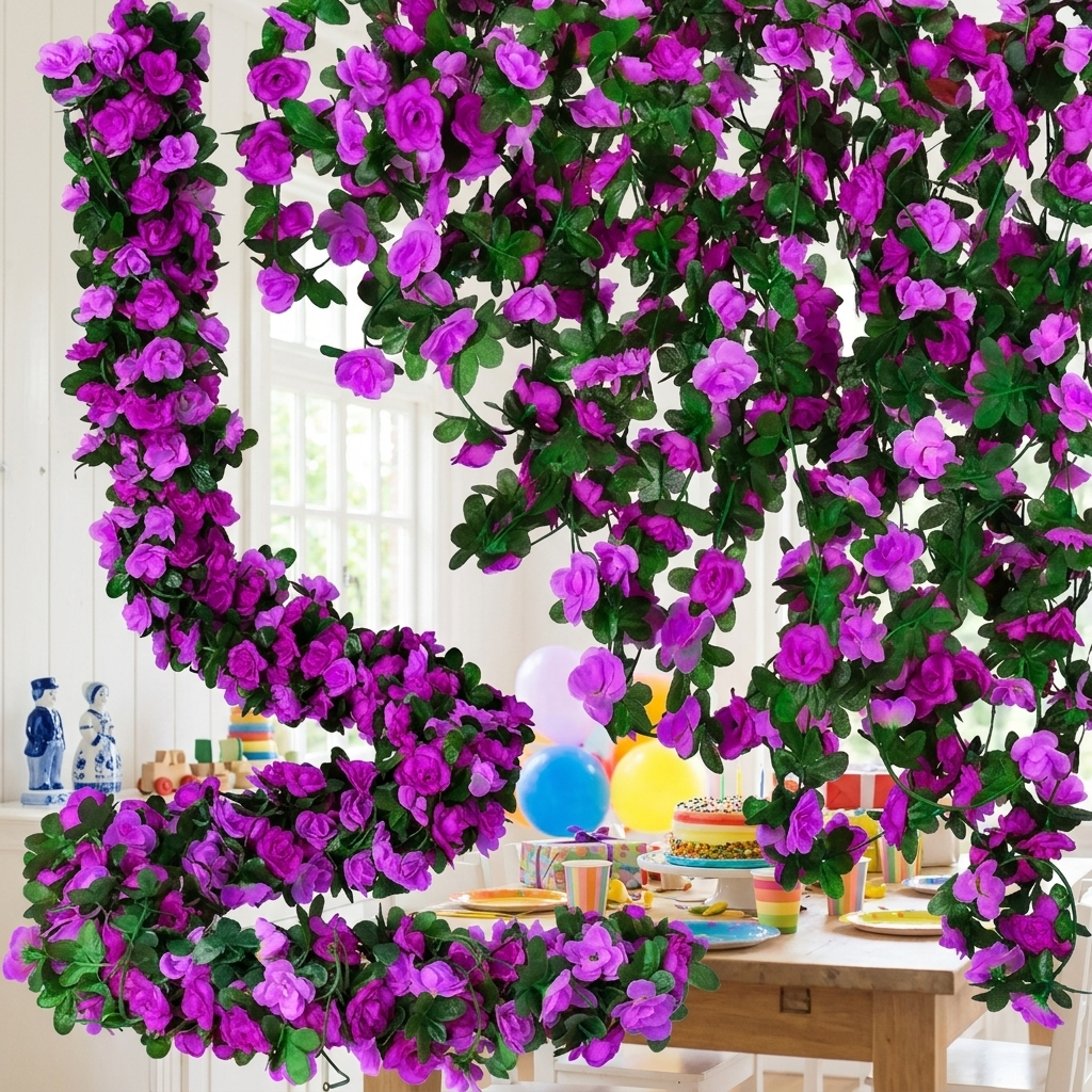 Girlanda z umělých růží 230 cm — Hedvábí, 6 barev, na svatbu a oslavu