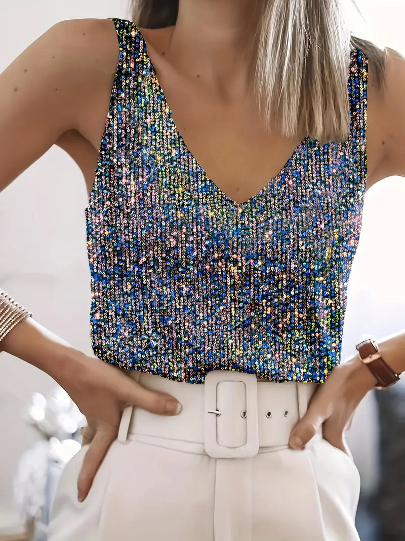 Glamourózní flitrový top s výstřihem do V